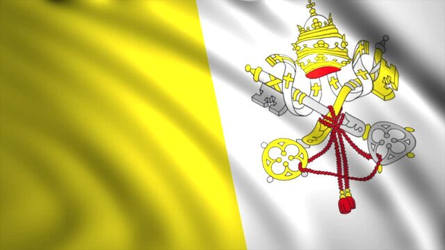 Vatican national flag, abstract fabric with ripples. Motion. White and yellow flag with the two crossed keys and the papal tiara on the coat of arms, seamless loop.