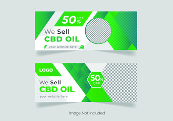 Modern web banner  green medical hemp, cannabis product sale or promotion flyer design or leaflet, cover template