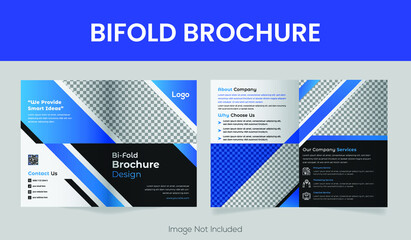 Blue Trifold Brochure Layout with TrianglesBrochure template layout design, minimal multipage business brochure template design, annual report, corporate company profile, editable template layout.