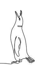  One continuous line drawing, penguin family with bleu background