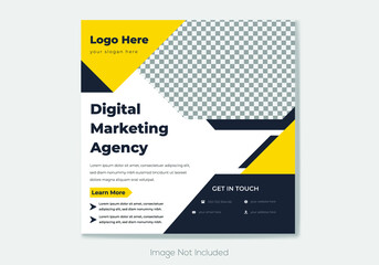 Editable template post for social media ad. Instagram template post. web banner ads for travel promotion .design with blue and yellow color.