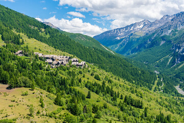 Naklejka na ściany i meble Beautiful panoramic sight near Sestriere, Province of Turin, Piedmont, Italy.