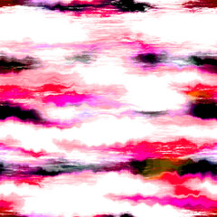 Streaked broken stripe summer tie dye batik beach wear pattern. Seamless blotched stain space dyed shibori effect. Washed out painterly trendy fashion print background. 
