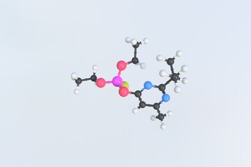 Diazinon molecule, isolated molecular model. 3D rendering