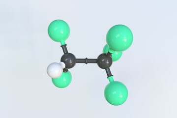 Pentafluoroethane molecule made with balls, scientific molecular model. 3D rendering
