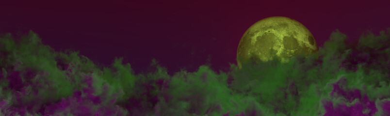 background - panoramic huge cumulus clouds and moon . nature 3D rendering