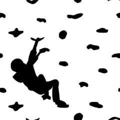 Silhouette of a young rock climber on a climbing wall. Sport, extreme. Vector illustration. Seamless pattern.