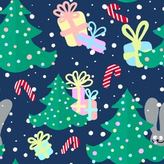 Fototapeta na wymiar Seamless winter pattern with Christmas trees for fabrics and gifts