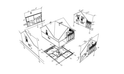 Fototapeta na wymiar house building architectural project 3d illustration