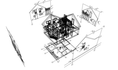 house building architectural project 3d illustration