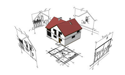 house building architectural project 3d illustration