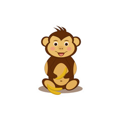 little monkey with bananas. vector illustration