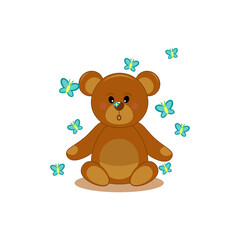 little bear with butterflies. vector illustration