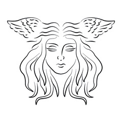 Art deco woman line icon. Hand drawn illustration for fashion design, printing, posters, invitations, cards, leaflets. Vector  in white background. Isolated