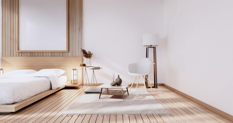 Fototapeta na wymiar Minimalist Stylish interior of modern wooden room with comfortable bed.3D rendering