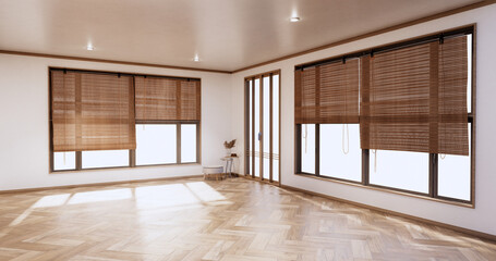 empty room interior with wooden floor on white wall background. 3D rendering