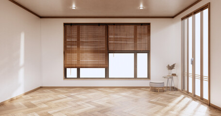 empty room interior with wooden floor on white wall background. 3D rendering