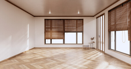 empty room interior with wooden floor on white wall background. 3D rendering