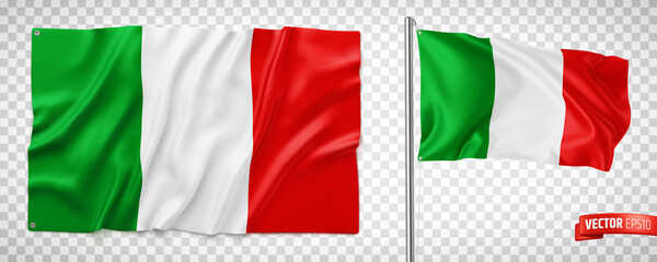 Vector realistic illustration of italian flags on a transparent background. - obrazy, fototapety, plakaty