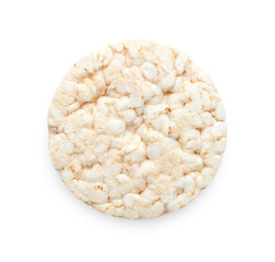 Round puffed rice cake isolated on white background. Healthy crunchy snack. Wholegrain crisp bread 