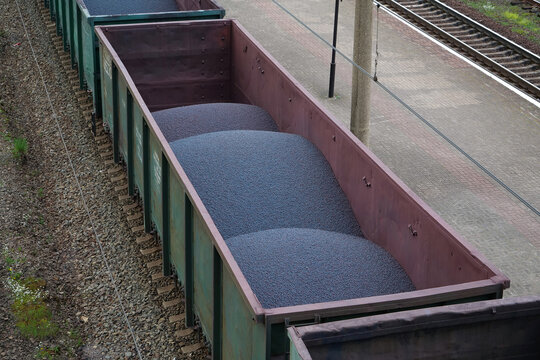 Freight Train Car With Iron Ore Pellets