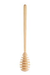 Wooden honey dipper on white background