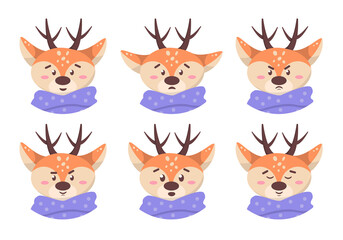a set of deer emotions (joy, surprise, deceit, happiness, sadness, pleasure)