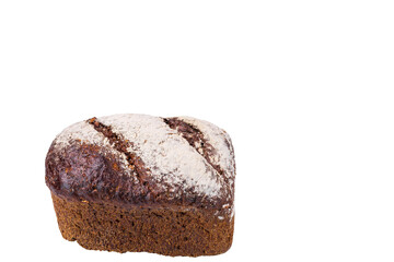 Close up view of whole grain bread of rye isolated on white background.