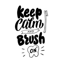 Tooth care lettering banner. Typography poster for dental clinic. Handwritten phrase font. Vector eps 10.