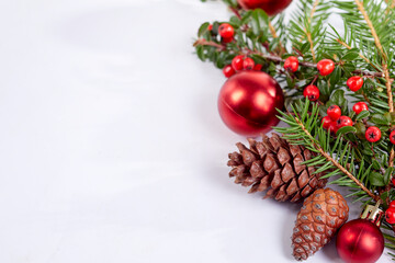 Christmas decoration with ball and fir branches