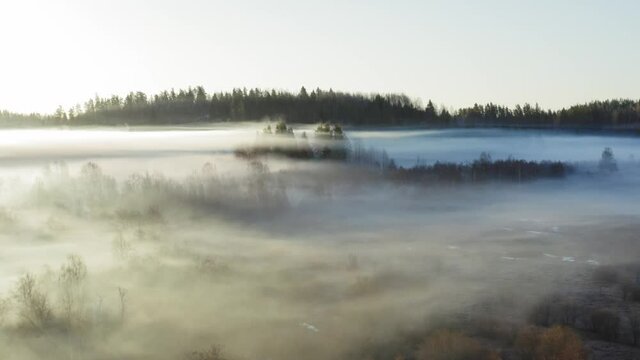 Foggy sunrise around hills