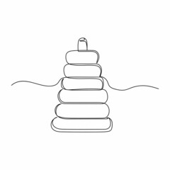Vector continuous one single line drawing icon of  pyramid build toys in silhouette sketch on white background. Linear stylized.