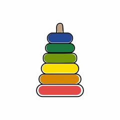 Vector continuous one single line drawing icon of  pyramid build toys in silhouette sketch on white background. Linear stylized.