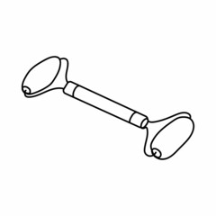 Vector continuous one single line drawing icon of  face roller massager in silhouette sketch on white background. Linear stylized.