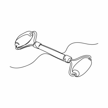 recommend clip art: Vector continuous one single line drawing icon of  face roller massager in silhouette sketch on white background. Linear stylized.