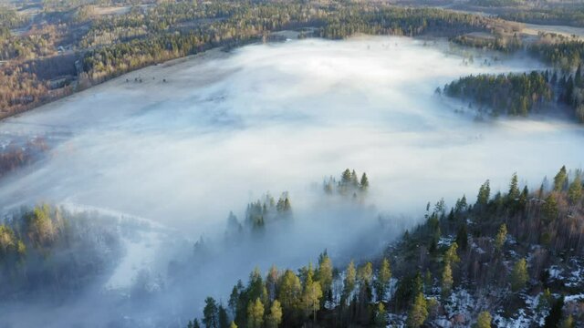 Foggy sunrise around hills