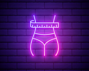 women waist line neon icon. Elements of Beauty and Cosmetics illustration icon. Signs and symbols can be used for web, logo, mobile app, UI, UX on brick wall background.
