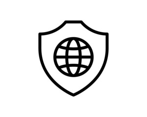 Global network security line icon. World protection linear style sign for mobile concept and web design. Globe and shield outline vector icon. Symbol, logo illustration. Vector graphics