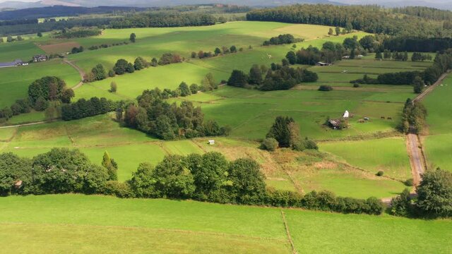 a green german fields and meadows farming landscape