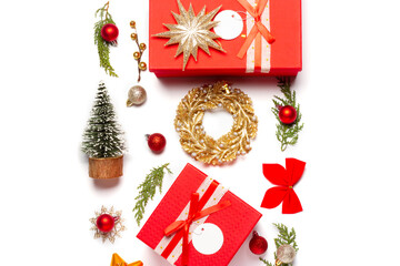 Christmas and New Year composition on white background