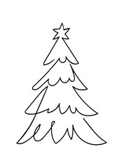 Continuous One Line Drawing of Christmas Tree. Hand Drawn Simple Vector Illustration in Linear Modern Style. Perfect for Holiday Cards.
