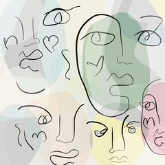 abstract line  art faces illustration 