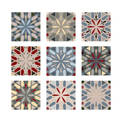 A set of square-shaped colored patterns. Elements of vector design.