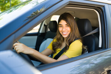 Portrait of a latin woman in the driver's seat