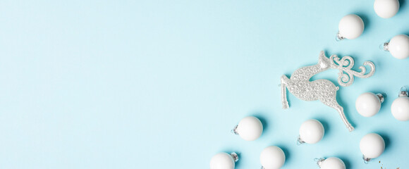 Christmas and New Year composition on blue background