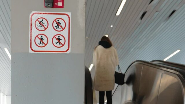 prohibition signs station railway escalator no skate bike.concept safety
