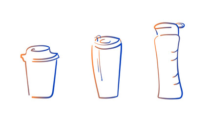 Reusable cups. Less plastic vector outline illustration