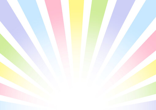 カラフルなレインボーカラー集中線サンバースト背景／Colorful rainbow color concentrated line sunburst background