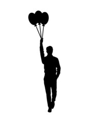 silhouette of a person with balloons