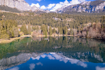 Crestasee Lake in Switzerland A Beautiful Swimming Lake Surrounded by Forests